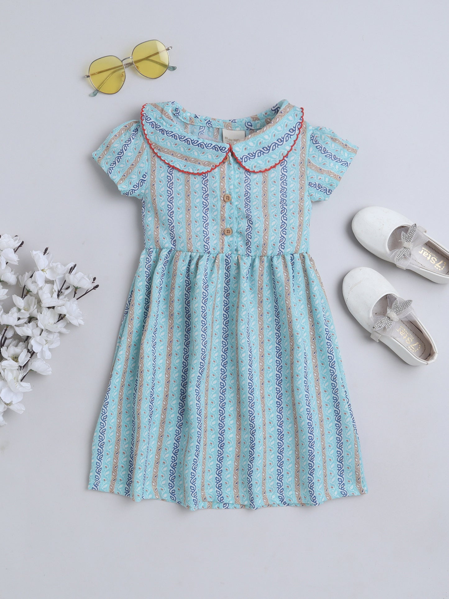 Girls Polycotton Frock - Peterpan Collar Blue