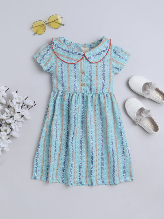 Girls Polycotton Frock - Peterpan Collar Blue