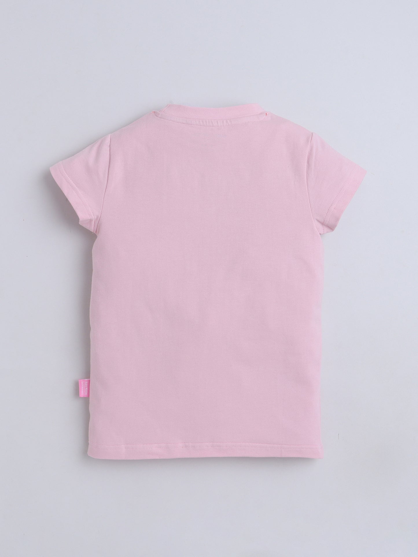 Baby Nation Cotton Knit Half Sleeves Printed T-Shirt - Pink Glitter