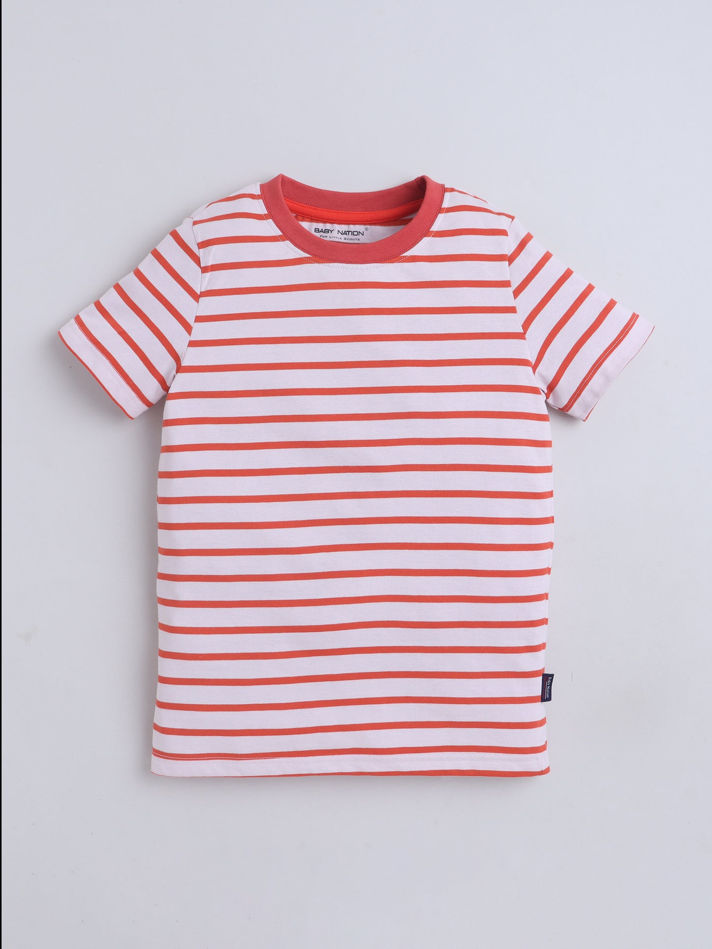 Baby Nation Cotton Knit Half Sleeves Printed T-Shirt - Dark Orange Stripes