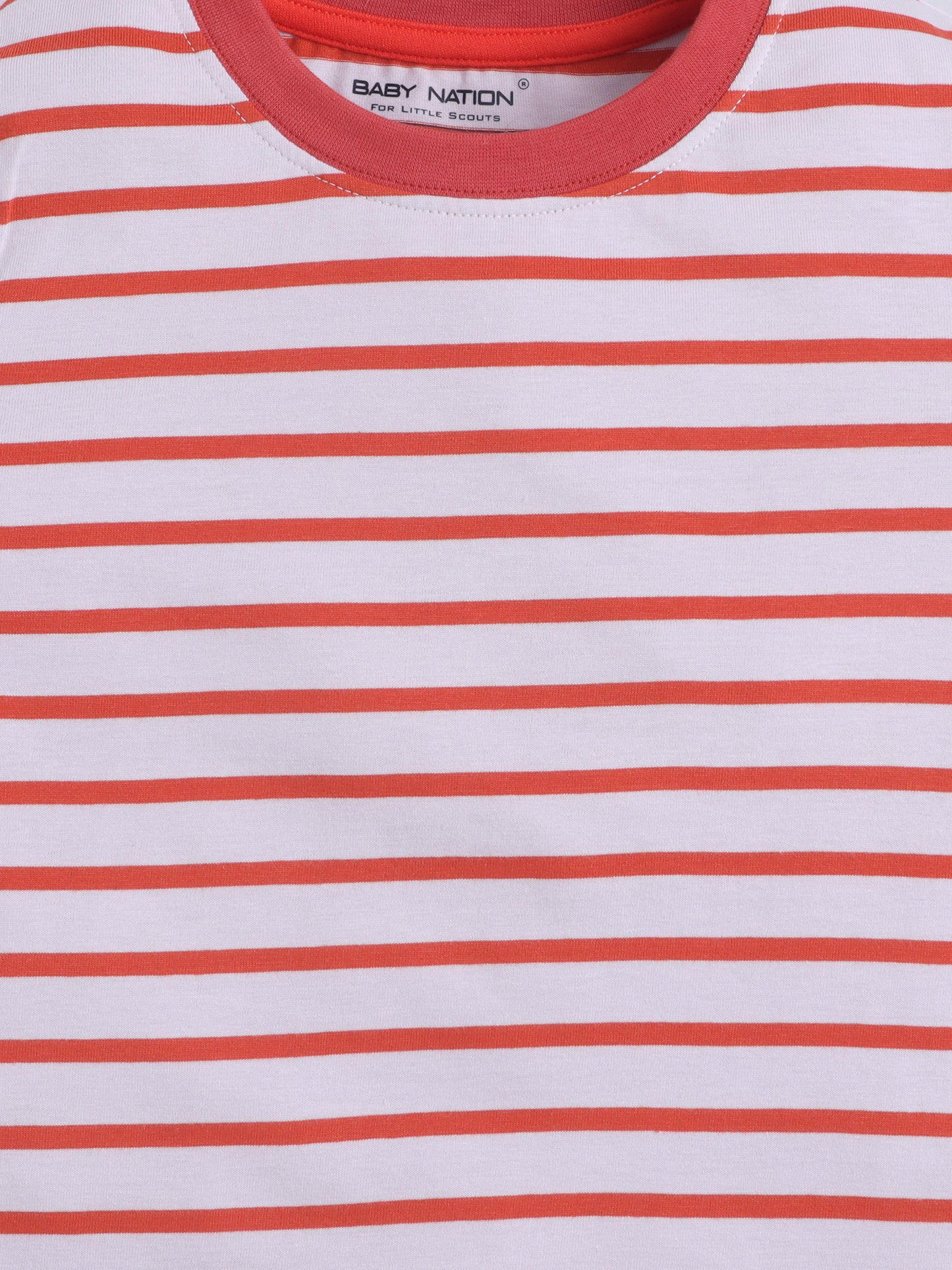 Baby Nation Cotton Knit Half Sleeves Printed T-Shirt - Dark Orange Stripes