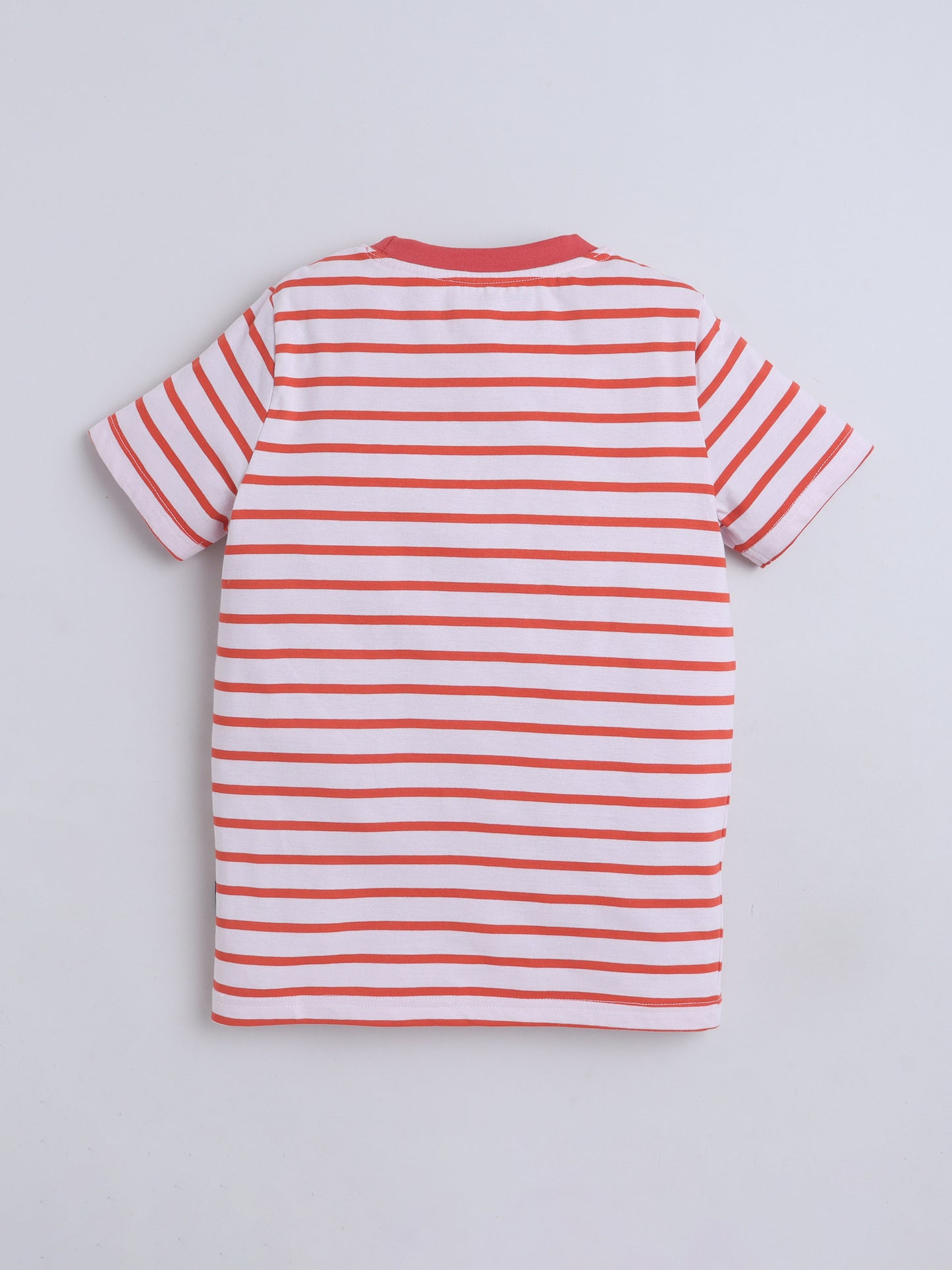 Baby Nation Cotton Knit Half Sleeves Printed T-Shirt - Dark Orange Stripes