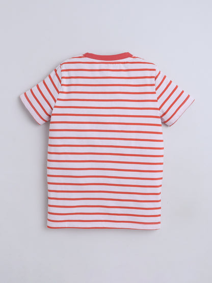 Baby Nation Cotton Knit Half Sleeves Printed T-Shirt - Dark Orange Stripes