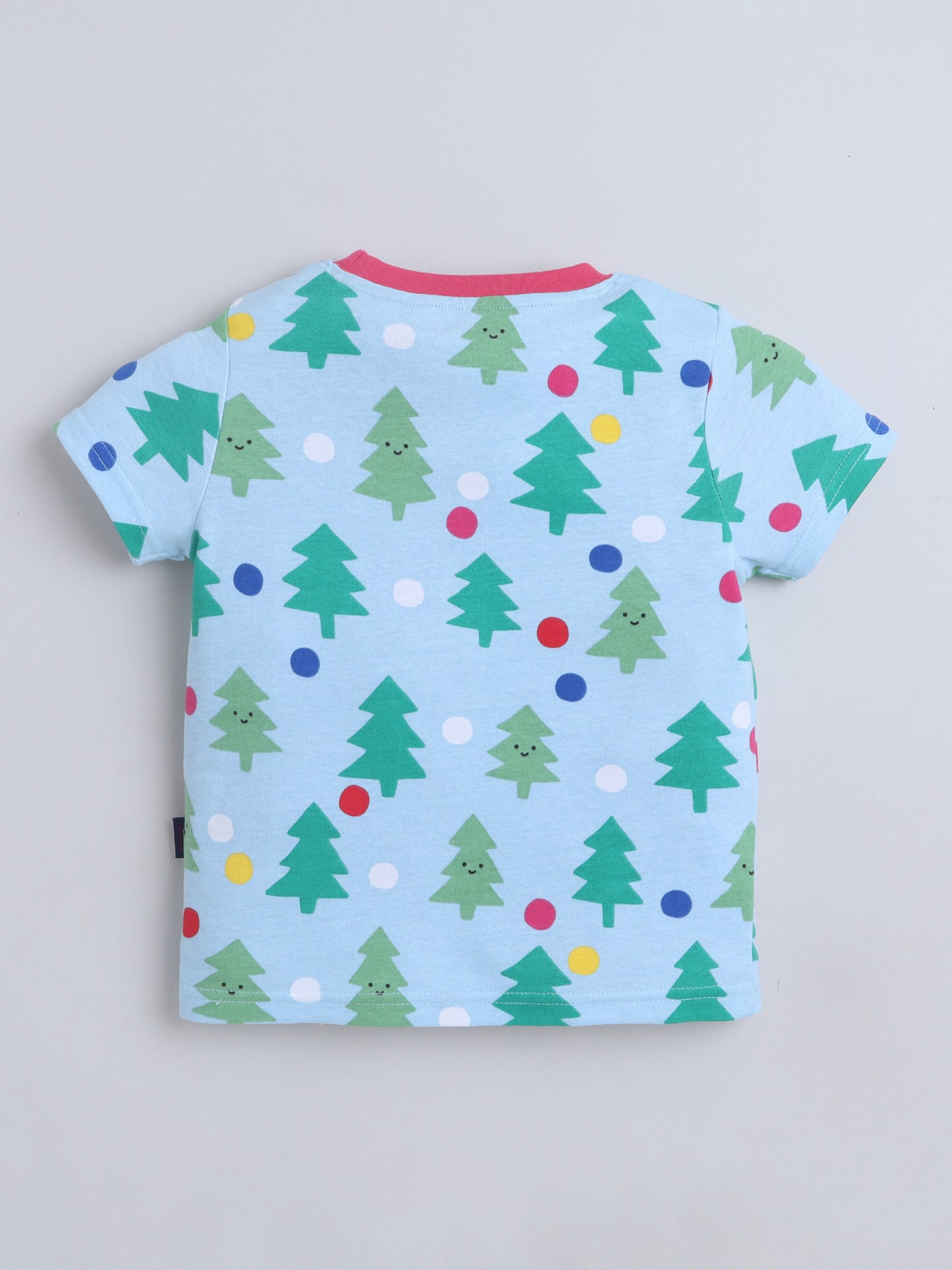 Baby Nation Cotton Knit Half Sleeves Printed T-Shirt - Blue Christmas Tree