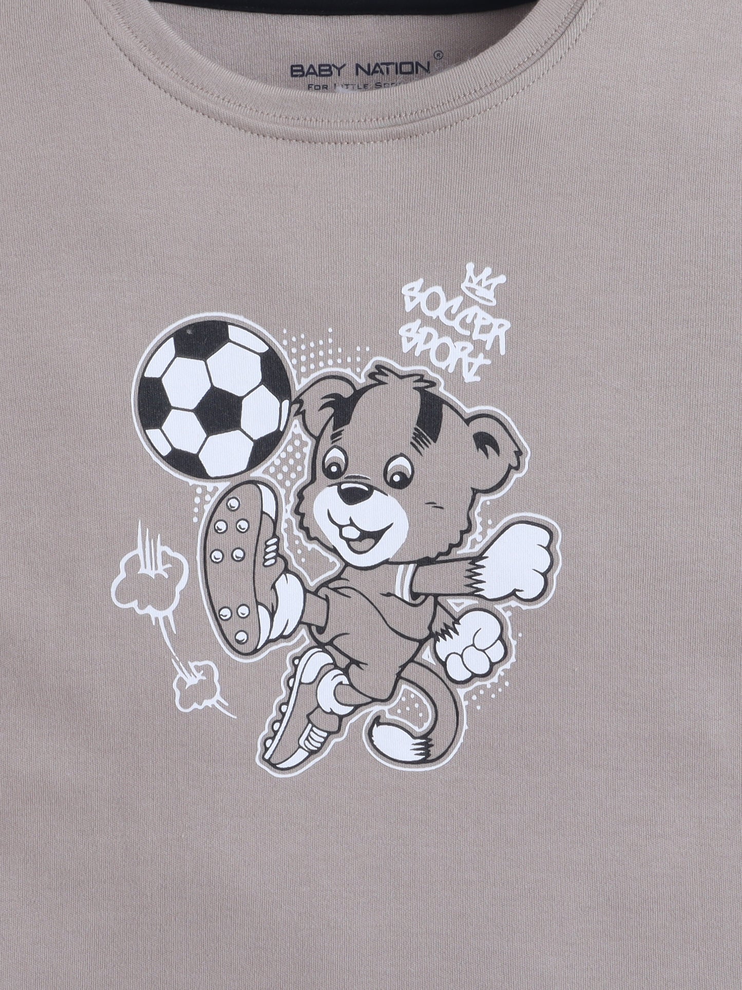 Baby Nation Cotton Knit Half Sleeves Printed T-Shirt - Grey Teddy