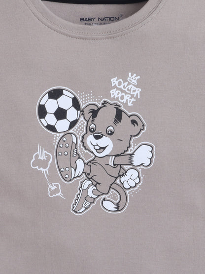 Baby Nation Cotton Knit Half Sleeves Printed T-Shirt - Grey Teddy