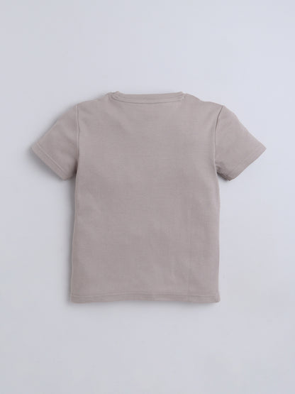 Baby Nation Cotton Knit Half Sleeves Printed T-Shirt - Grey Teddy