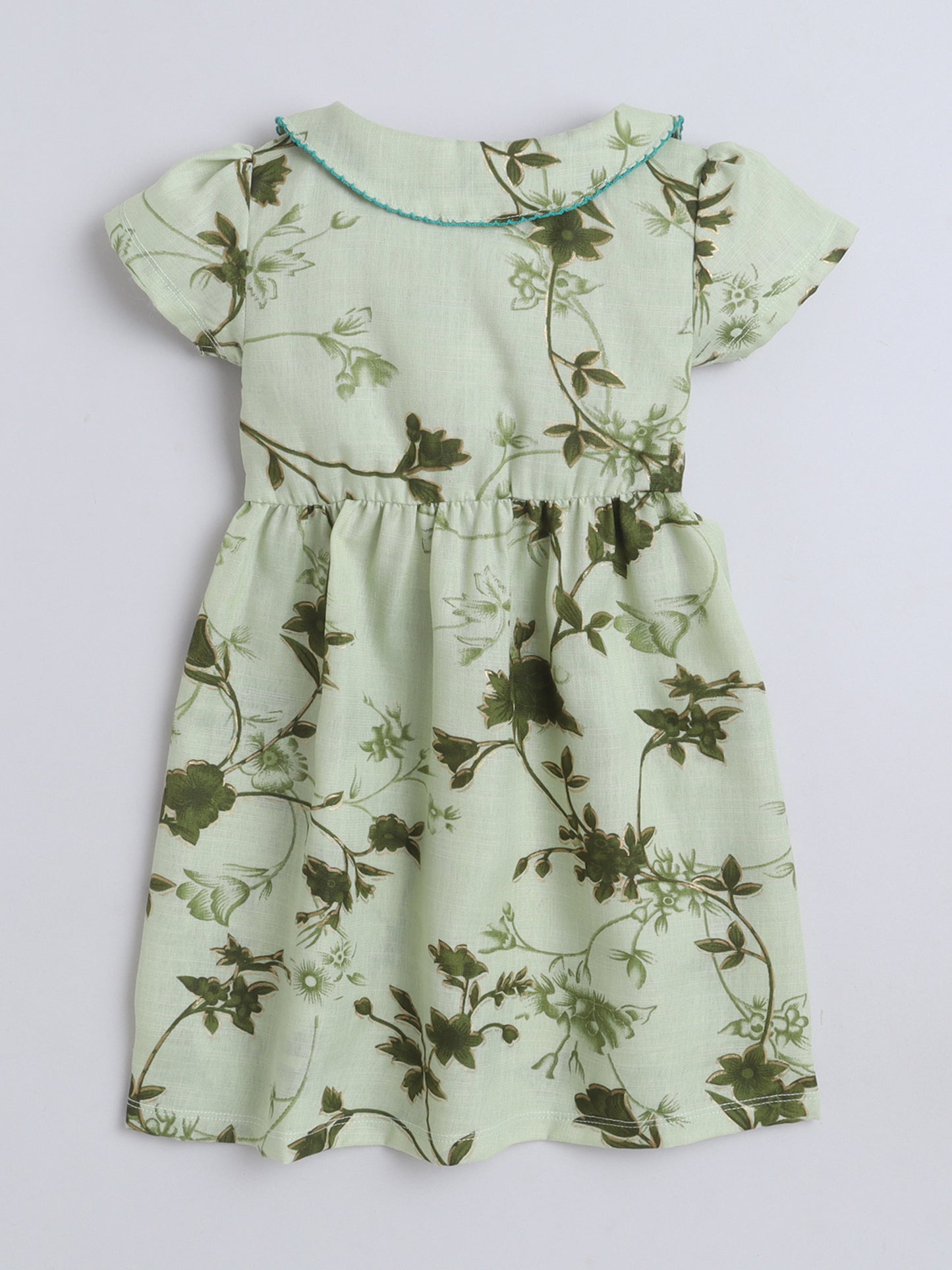 Girls Polycotton Frock - Peterpan Collar Green