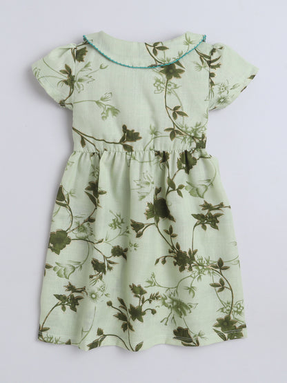 Girls Polycotton Frock - Peterpan Collar Green