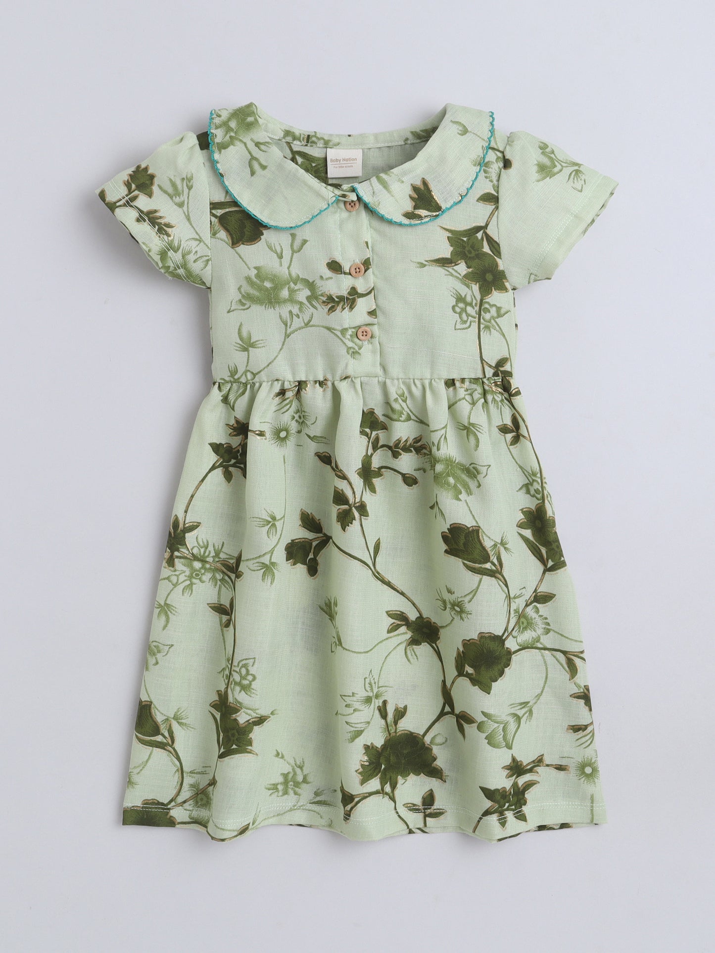 Girls Polycotton Frock - Peterpan Collar Green