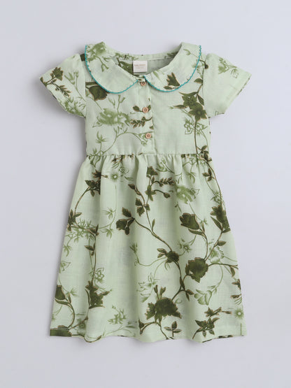 Girls Polycotton Frock - Peterpan Collar Green
