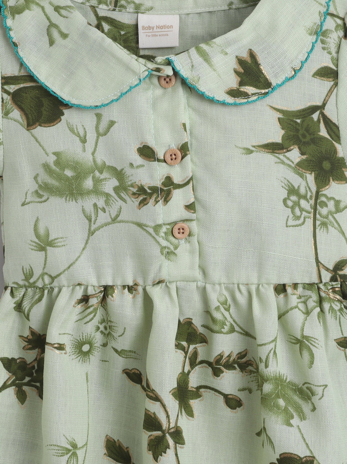 Girls Polycotton Frock - Peterpan Collar Green