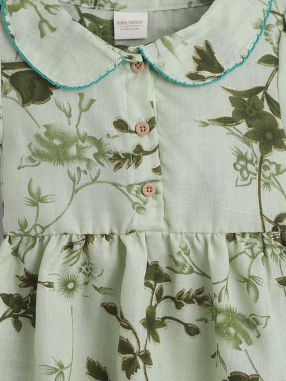 Girls Polycotton Frock - Peterpan Collar Green