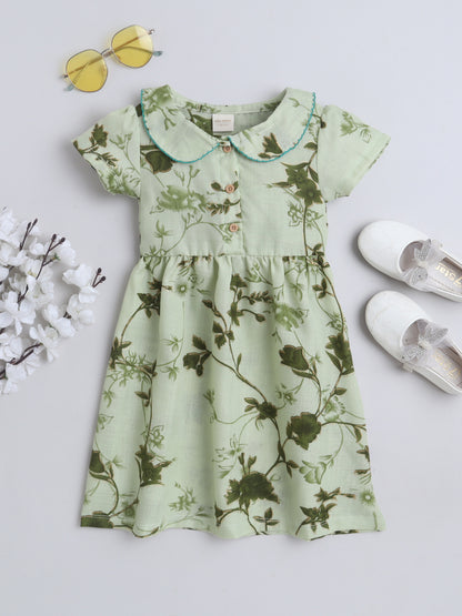Girls Polycotton Frock - Peterpan Collar Green