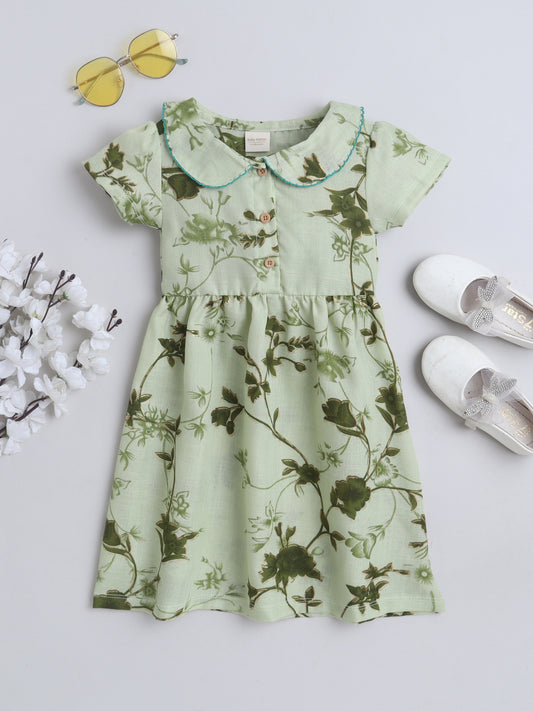 Girls Polycotton Frock - Peterpan Collar Green