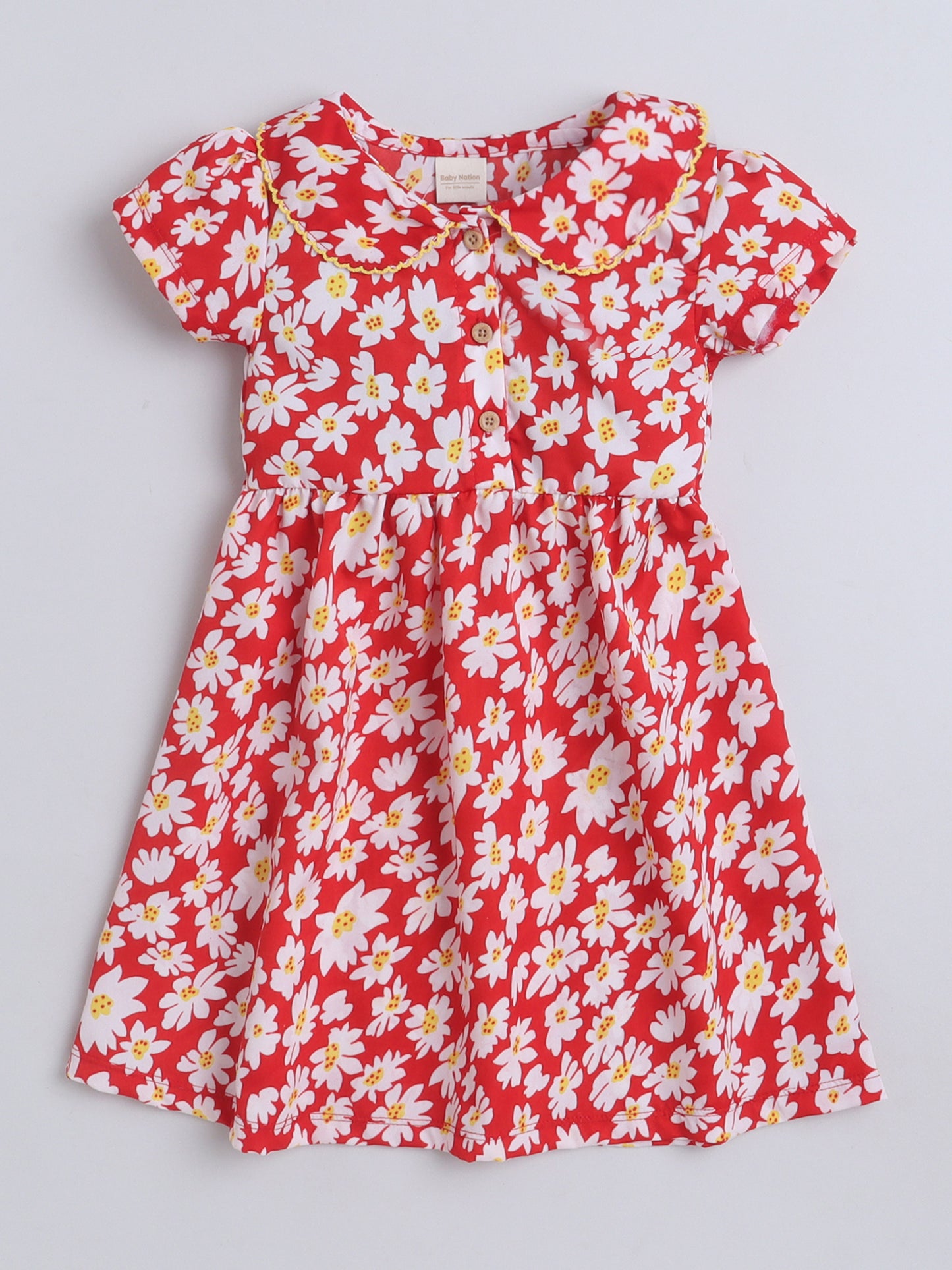 Girls Polycotton Frock - Peterpan Collar Red