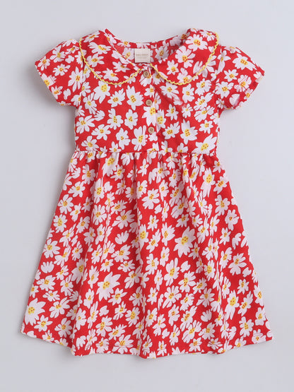 Girls Polycotton Frock - Peterpan Collar Red