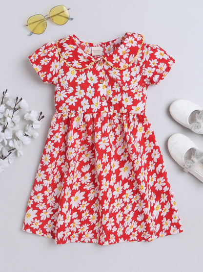 Girls Polycotton Frock - Peterpan Collar Red