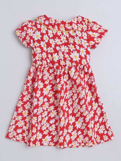 Girls Polycotton Frock - Peterpan Collar Red