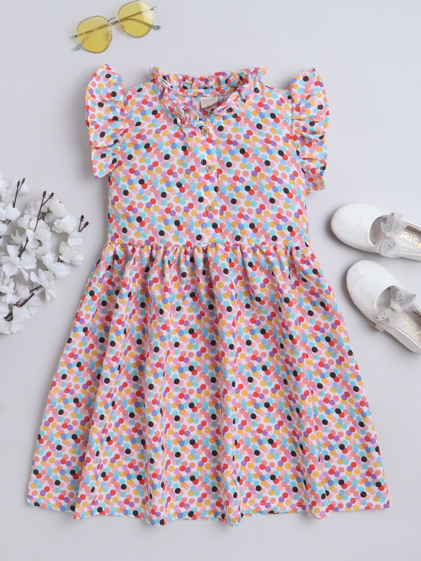 Girls Polycotton Frock - Rainbow Dot
