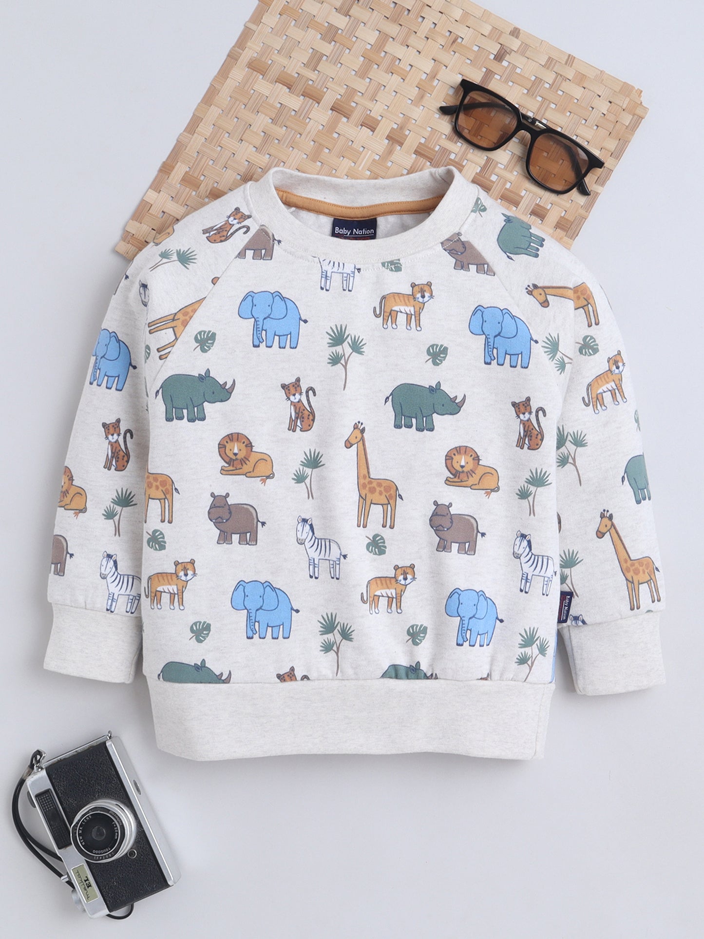 Unisex Kids Animal Print Sweatshirt – Blue Elephant