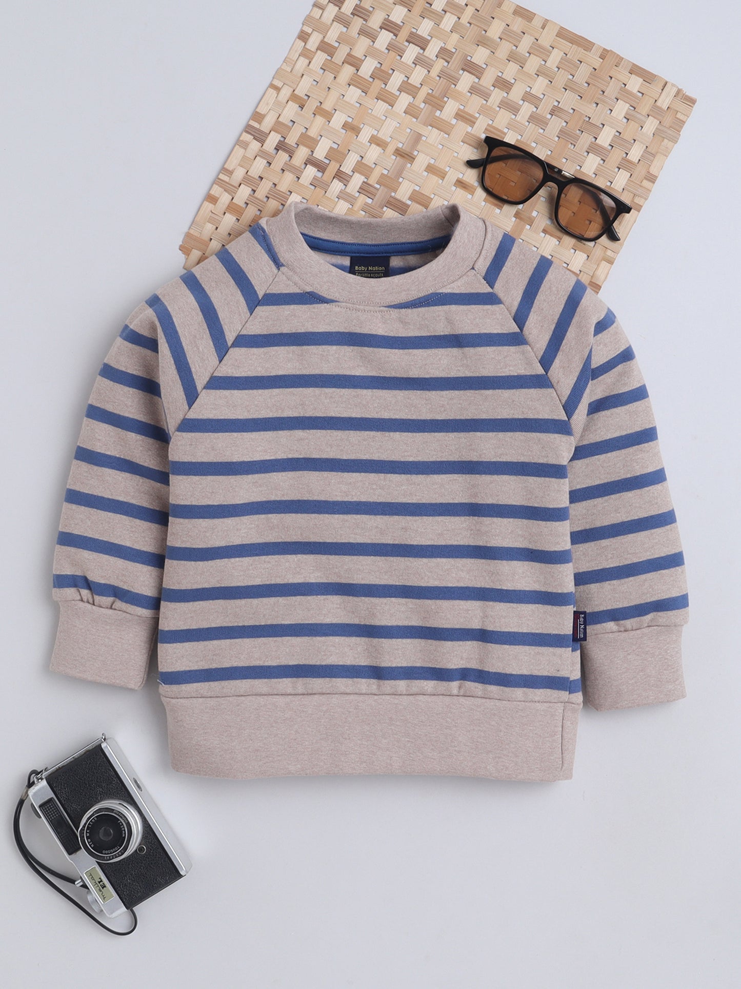 Unisex Kids Animal Print Sweatshirt – Blue & Grey Stripes