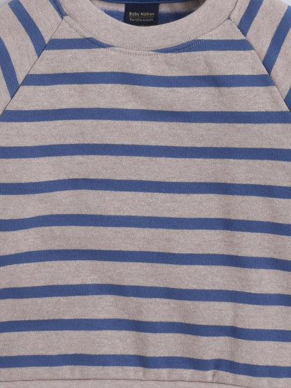 Unisex Kids Animal Print Sweatshirt – Blue & Grey Stripes