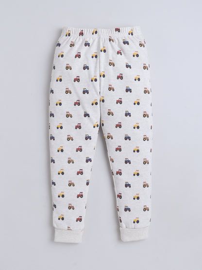 Baby Nation Kids Printed Cotton Night Suit Set- Creme Tractor