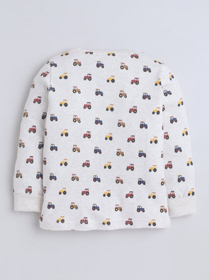 Baby Nation Kids Printed Cotton Night Suit Set- Creme Tractor