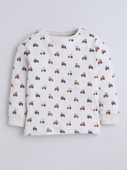 Baby Nation Kids Printed Cotton Night Suit Set- Creme Tractor