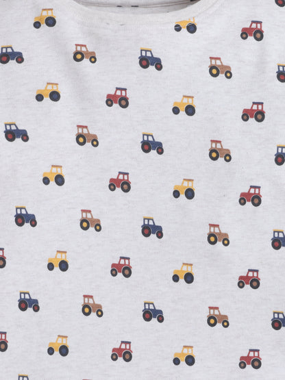 Baby Nation Kids Printed Cotton Night Suit Set- Creme Tractor