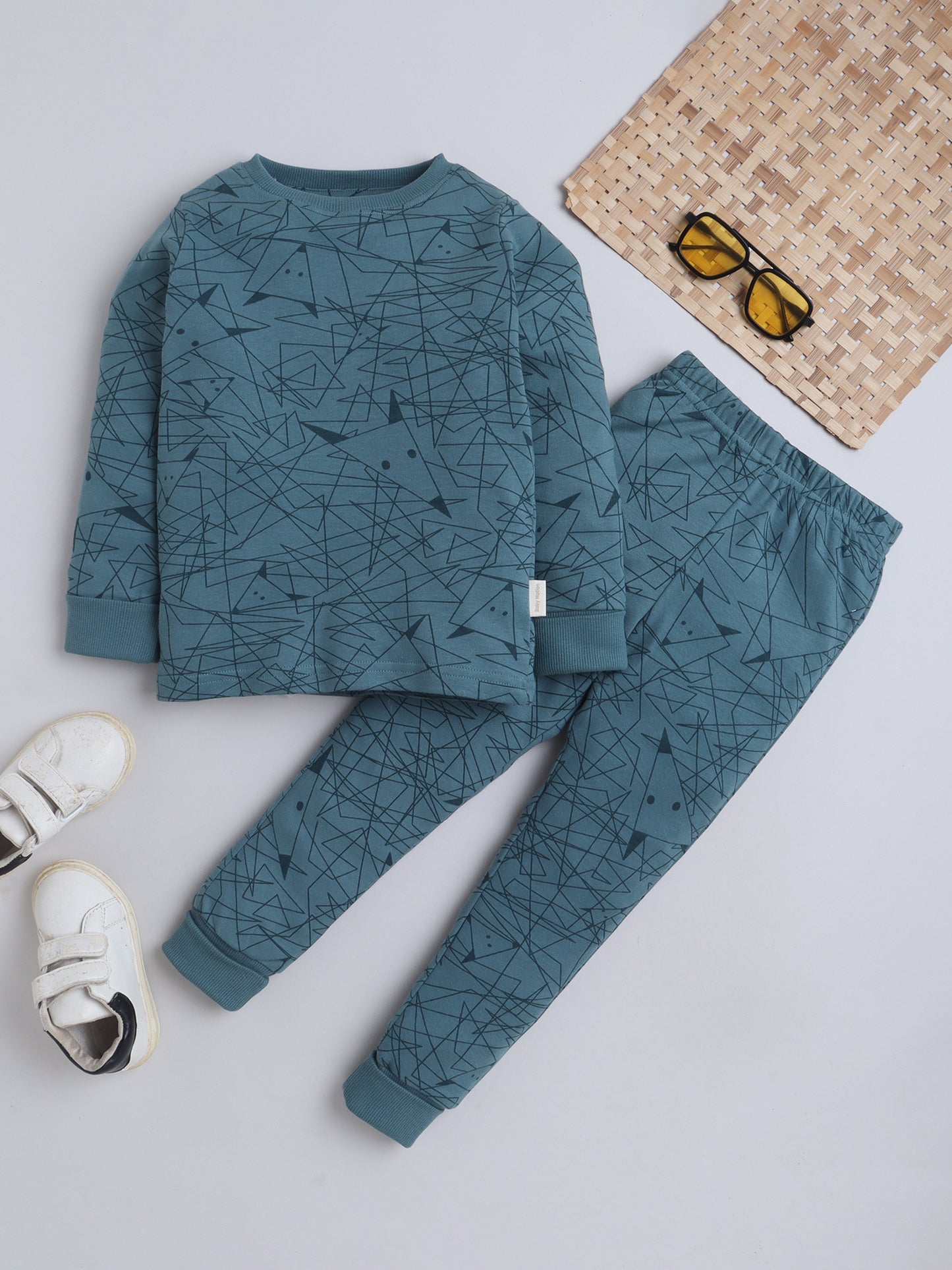 Baby Nation Kids Printed Cotton Night Suit Set- Pink Teddy