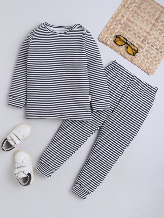 Baby Nation Kids Printed Cotton Night Suit Set-Navy Striped