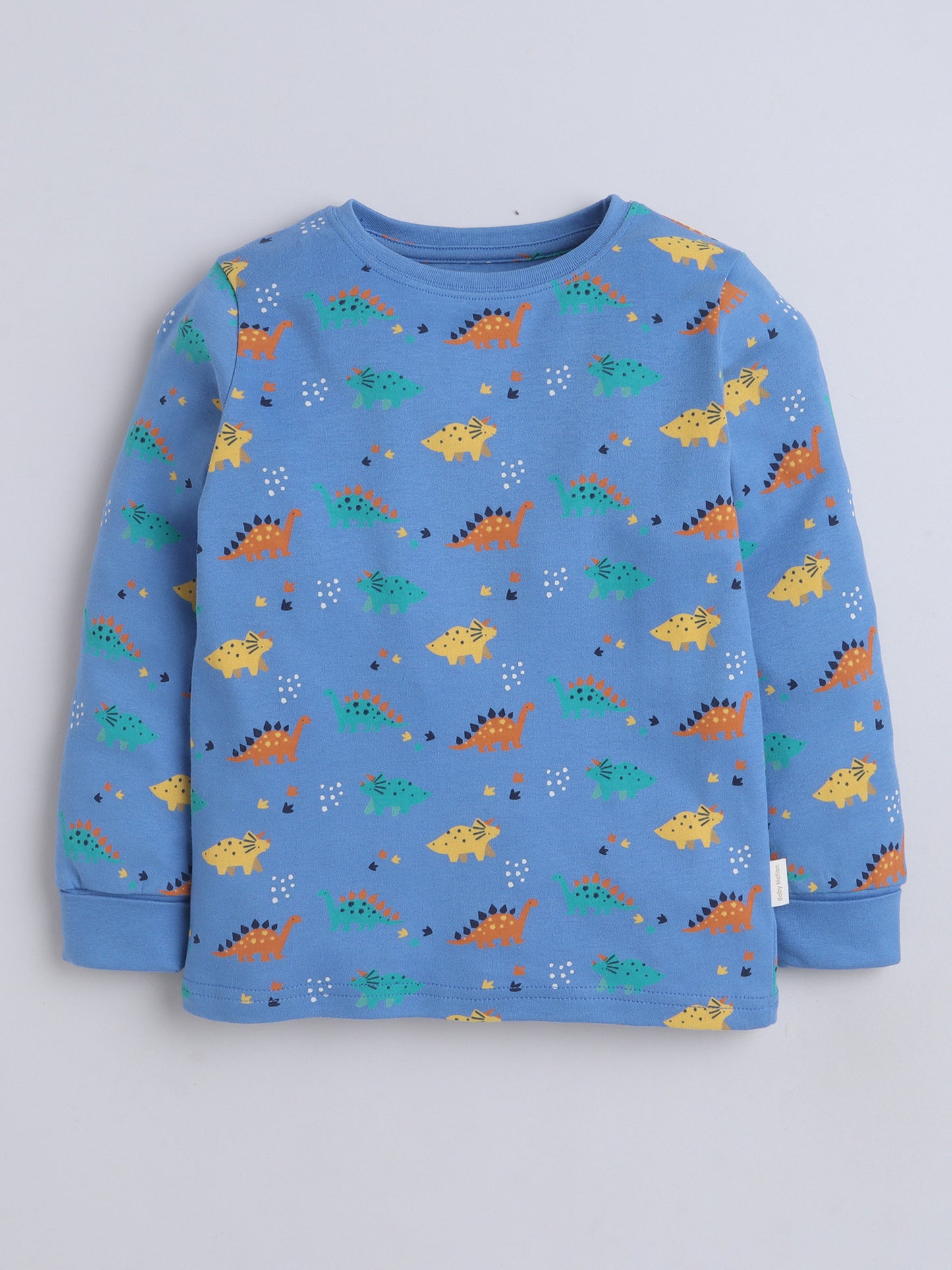 Baby Nation Kids Printed Cotton Night Suit Set- Blue Dino