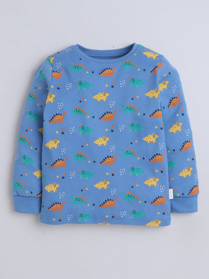 Baby Nation Kids Printed Cotton Night Suit Set- Blue Dino
