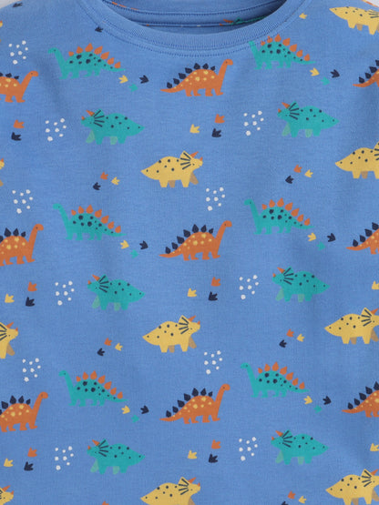 Baby Nation Kids Printed Cotton Night Suit Set- Blue Dino