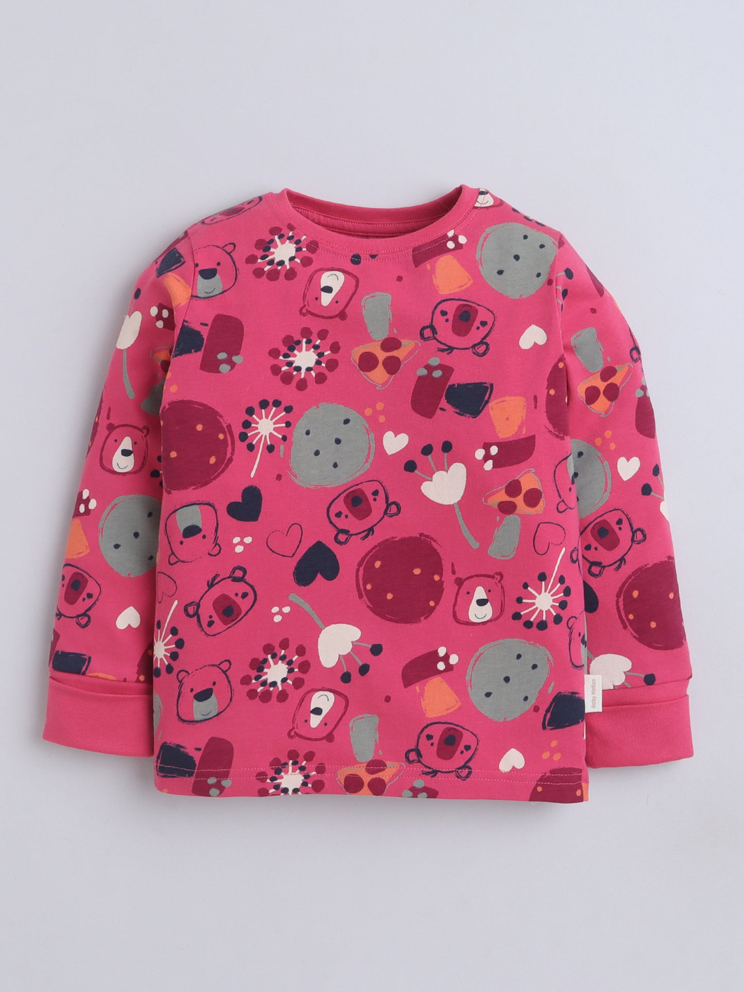 Baby Nation Kids Printed Cotton Night Suit Set- Dark Green Fox