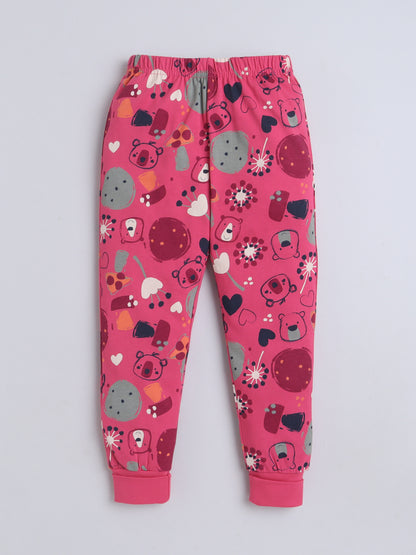 Baby Nation Kids Printed Cotton Night Suit Set- Dark Green Fox