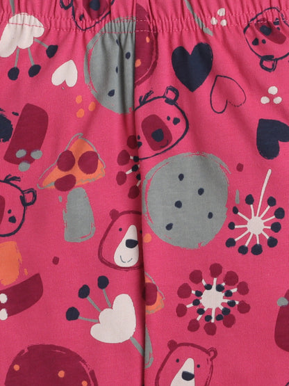 Baby Nation Kids Printed Cotton Night Suit Set- Dark Green Fox