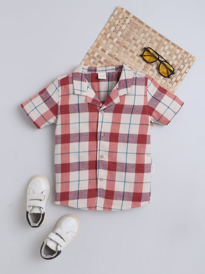Boys Cotton Shirt - Red Checked