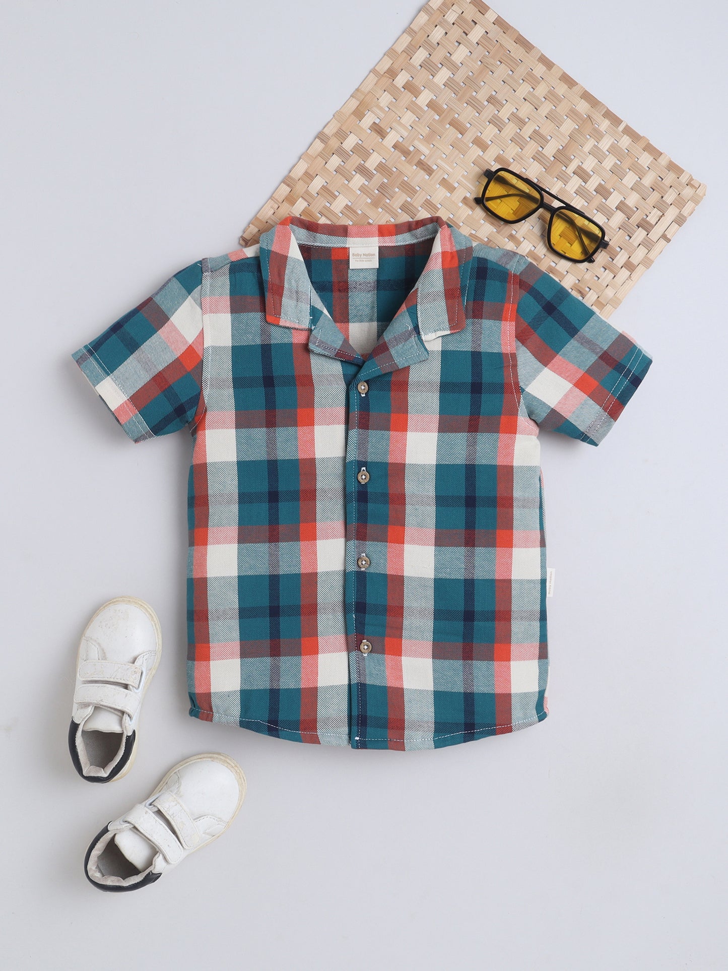 Boys Cotton Shirt - Green Checked