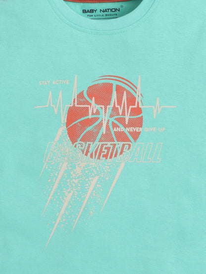 Unisex Cotton Coord Sets- Green Basket Ball Print