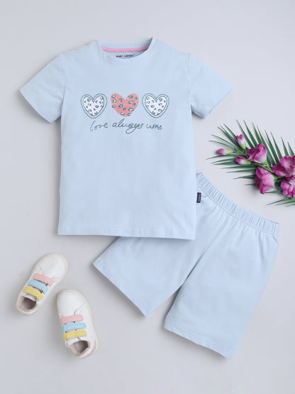 Baby Nation Cotton Knit Half Sleeve Coord Short Set - Blue Glitter