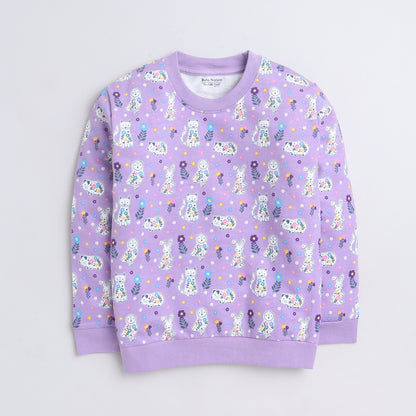 Unisex Kids Sweatshirt – Lavender with Cute Animal Print