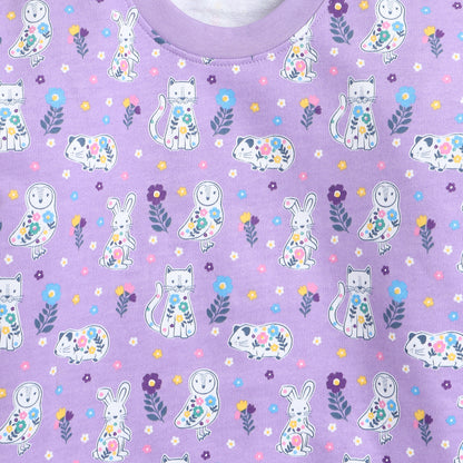 Unisex Kids Sweatshirt – Lavender with Cute Animal Print