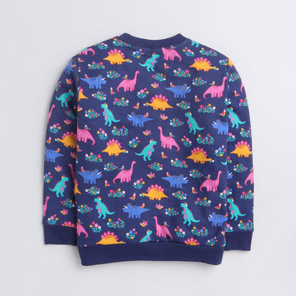 Unisex Kids Sweatshirt – Navy Blue with Colorful Dinosaur Print