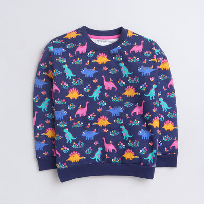 Unisex Kids Sweatshirt – Navy Blue with Colorful Dinosaur Print
