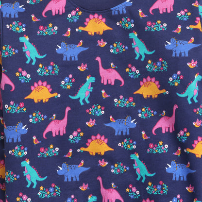 Unisex Kids Sweatshirt – Navy Blue with Colorful Dinosaur Print