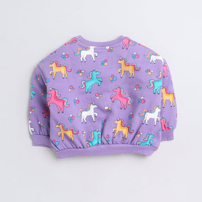 Girls Sweatshirt – Lavender with Colorful Unicorn Print