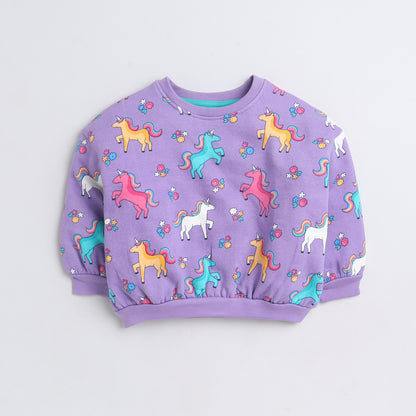 Girls Sweatshirt – Lavender with Colorful Unicorn Print